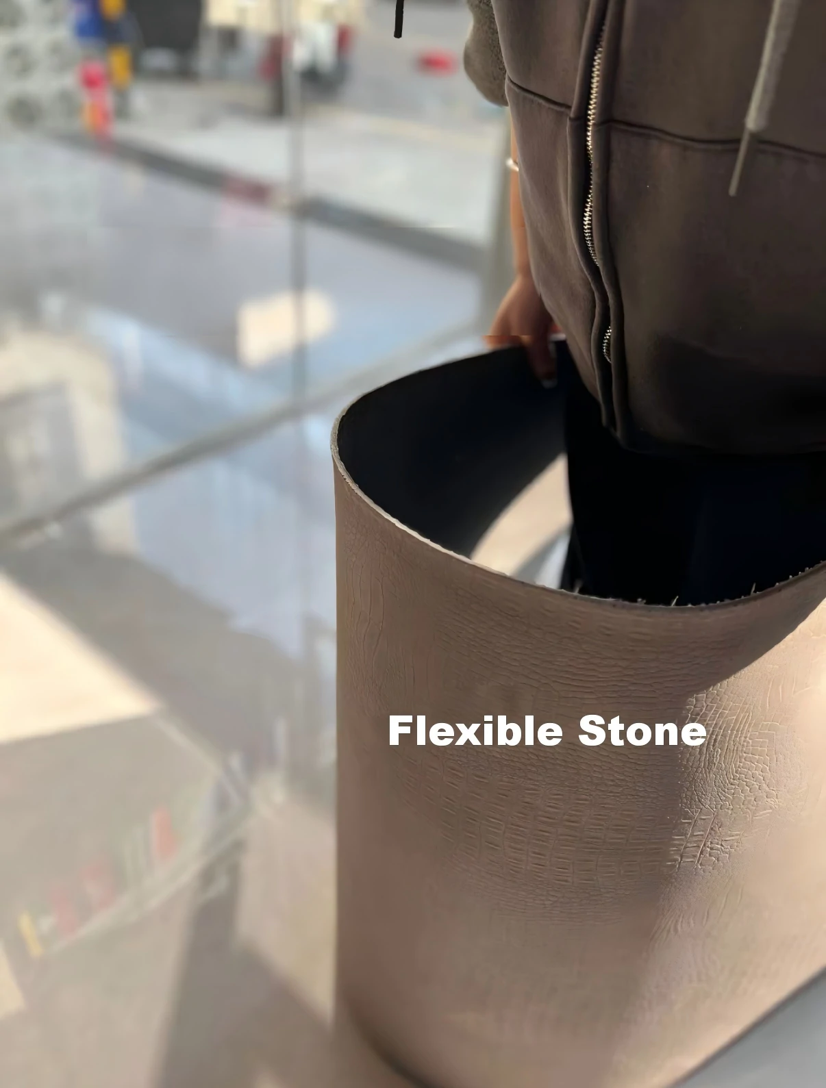 Curved wall flexible leather cladding solution