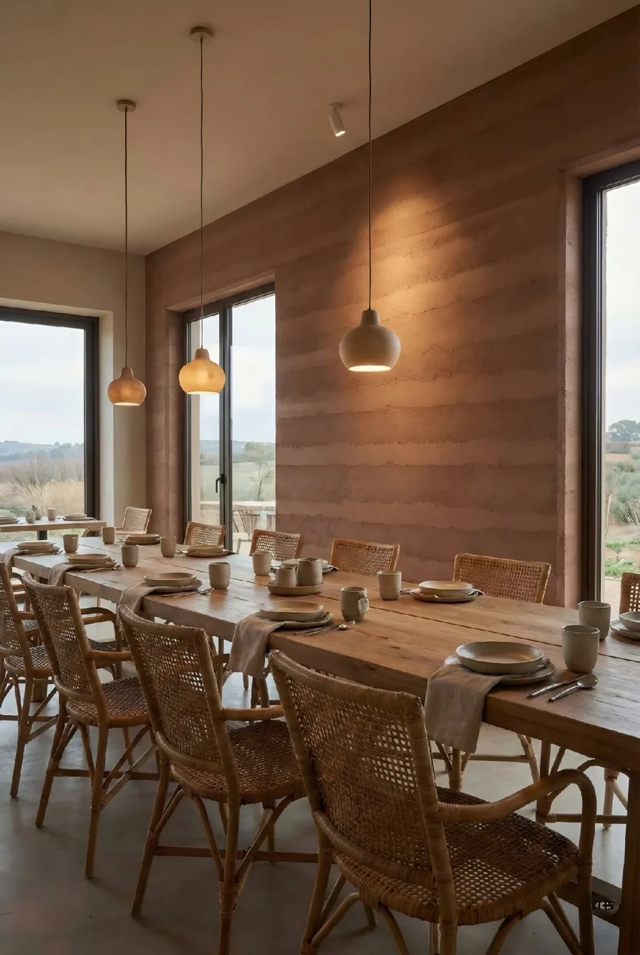 Eco-friendly rammed earth wall finish