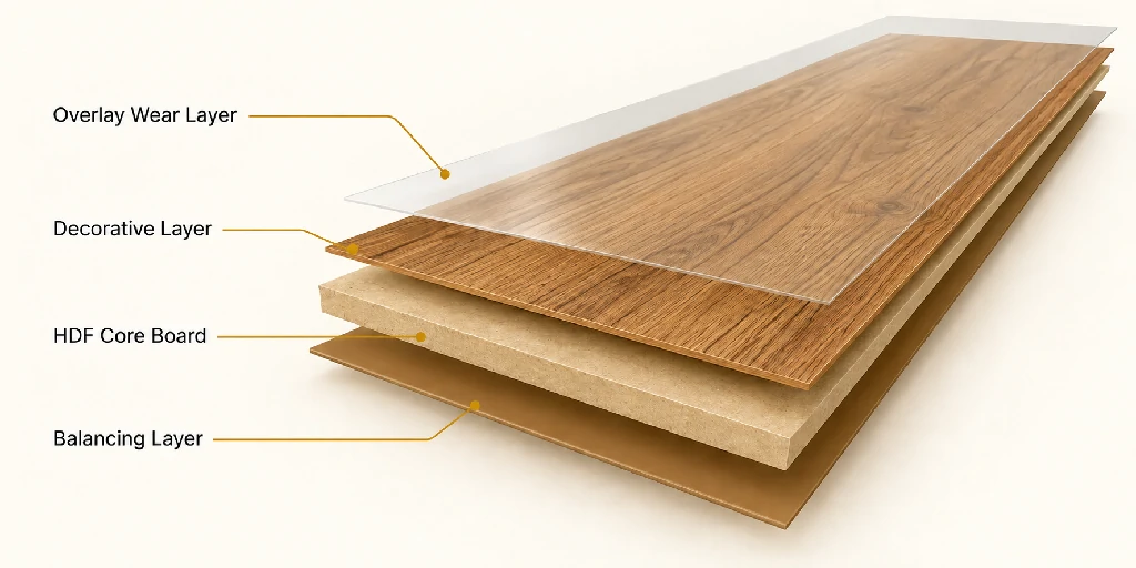 Four Layer HDF Laminate Flooring Structure