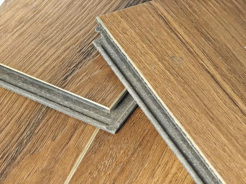 Close-up of a laminate flooring locking profile for buyer quality inspection.