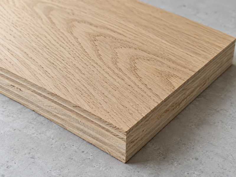 Voyage decorative hardwood plywood sample showing the wood face and layered veneer core.